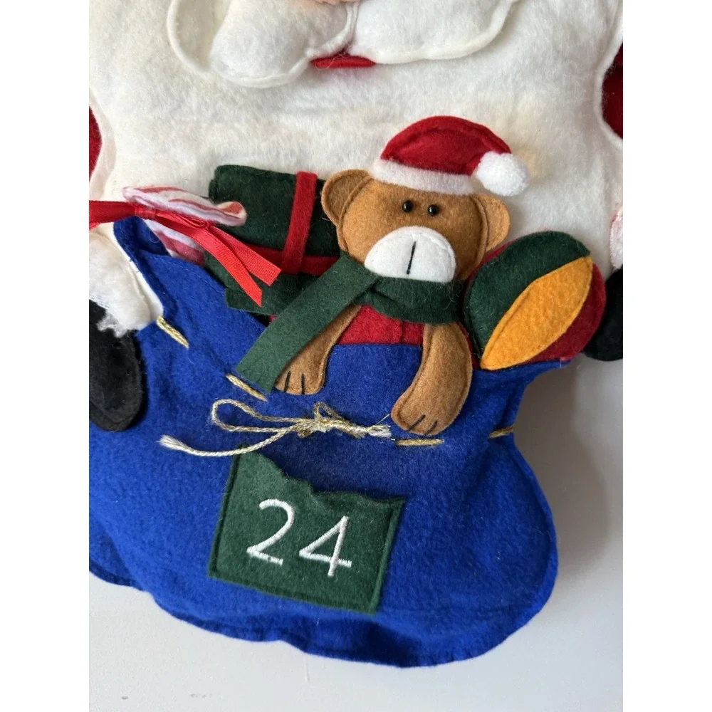 Vintage Advent Calendar Countdown Christmas Wall Hanging Santa's Bag 32
